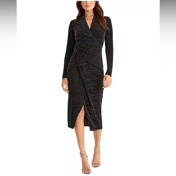 RACHEL Rachel Roy Black Bret Silver/Gold Metallic Midi Dress - Picture 1 of 14